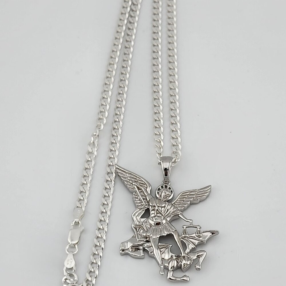 Brand New Sterling Silver 925 Saint Michael Necklace - Picture 12 of 12